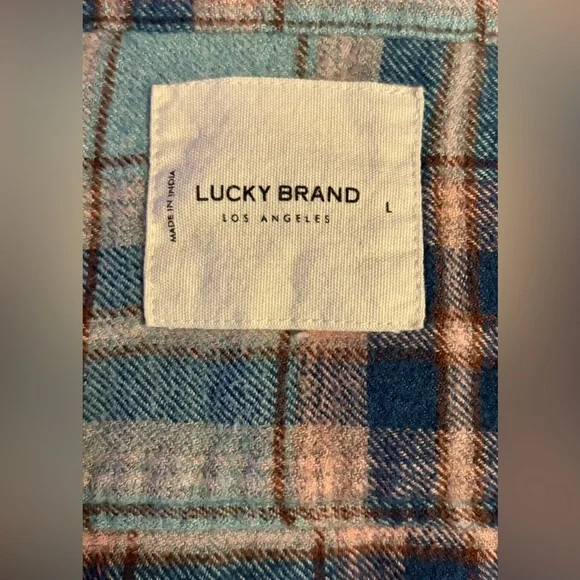 Lucky Brand Blue and Pink Plaid Cropped Button-Down Shirt - Picture 4 of 9
